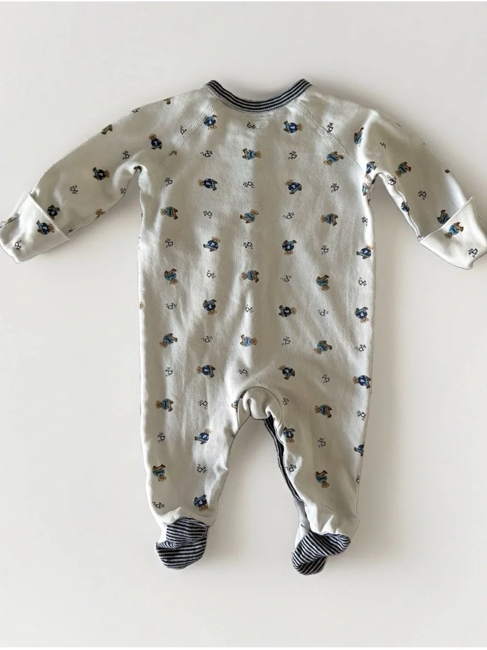 Ralph Lauren Baby Boy Polo Bear Cotton Footed Pajamas Blue/White OnePiece 3-6 Mo